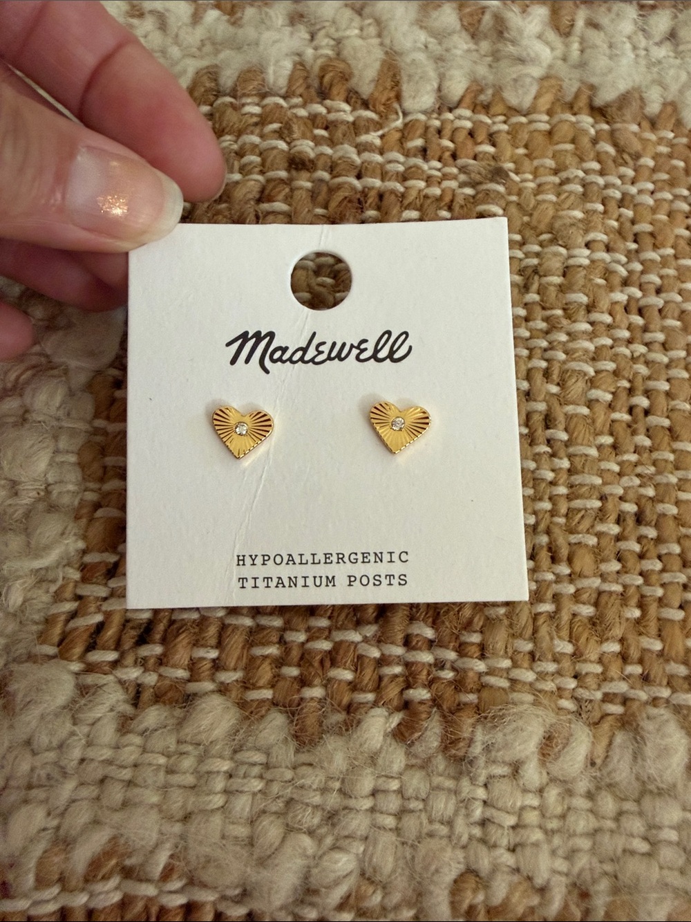 Madewell Gold Heart Stud Earrings with Rhinestone Accent